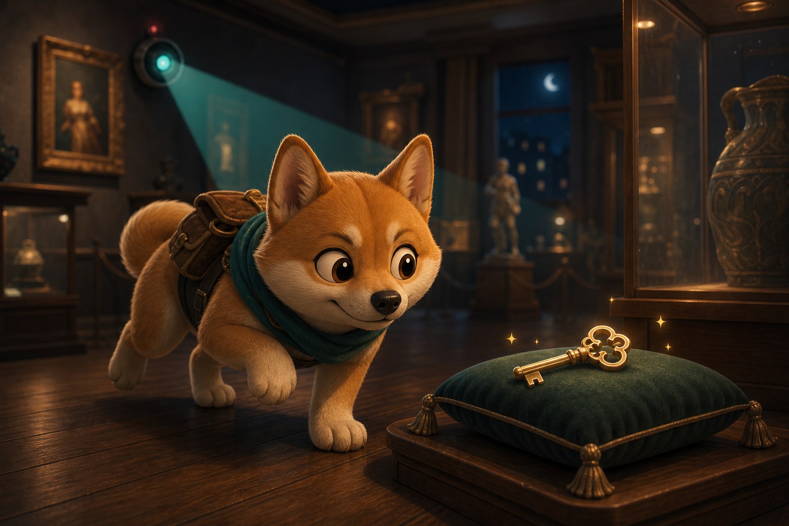 Pet sneaking toward a glowing key in Paw Heist.